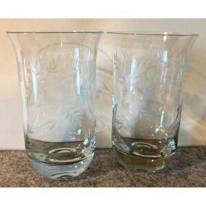 Pair of Etched 5.5" Possibly Princess House Candle Holders or Tumblers  # 2731